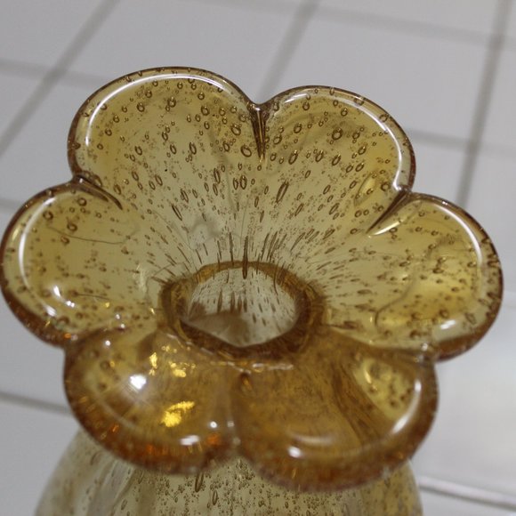 Vases Murano Vintage Hand Blown Amber Glass in Gold with Controlled Bubbles Home - Picture 6 of 10